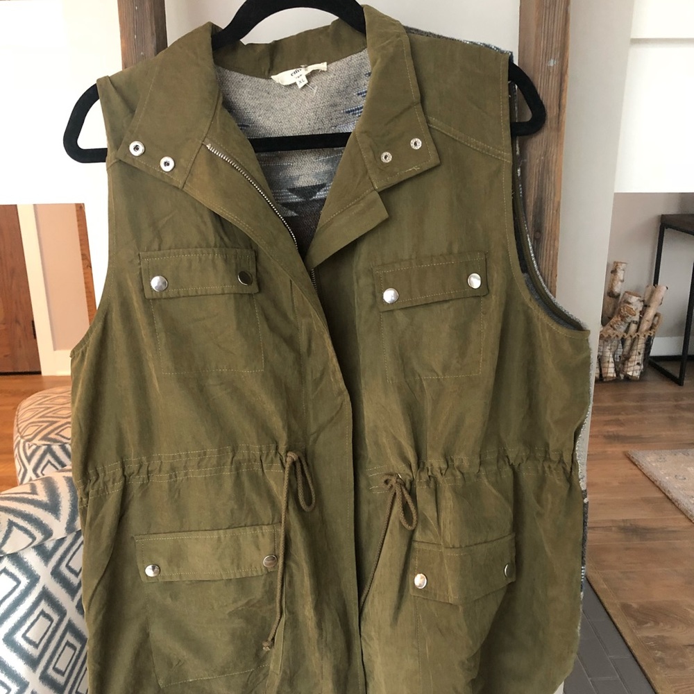 Army green vest with southwestern pattern